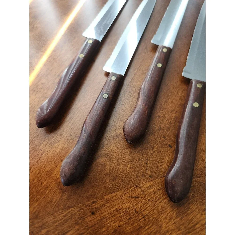 Bridgford Vintage Wood Handle Steak Knife Set of 4 EUC Made In USA